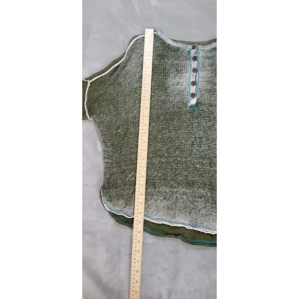 Sundance Gentry Waffle Knit Thermal Henley Top olive Green Medium oversized - Picture 6 of 8